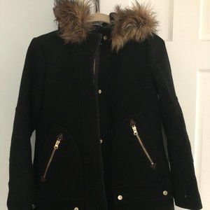 J.Crew Chateau Stadium Cloth Parka w Faux Fur Trim